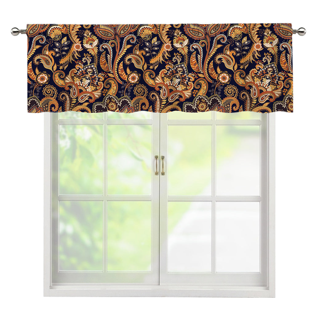 Gold And Blue Paisley Pattern Print Window Valance