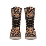 Gold And Blue Paisley Pattern Print Winter Boots