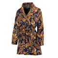 Gold And Blue Paisley Pattern Print Women's Bathrobe