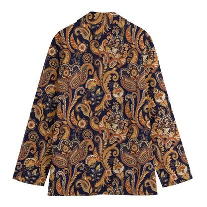 Gold And Blue Paisley Pattern Print Women's Blazer