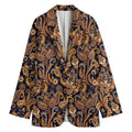Gold And Blue Paisley Pattern Print Women's Cotton Blazer
