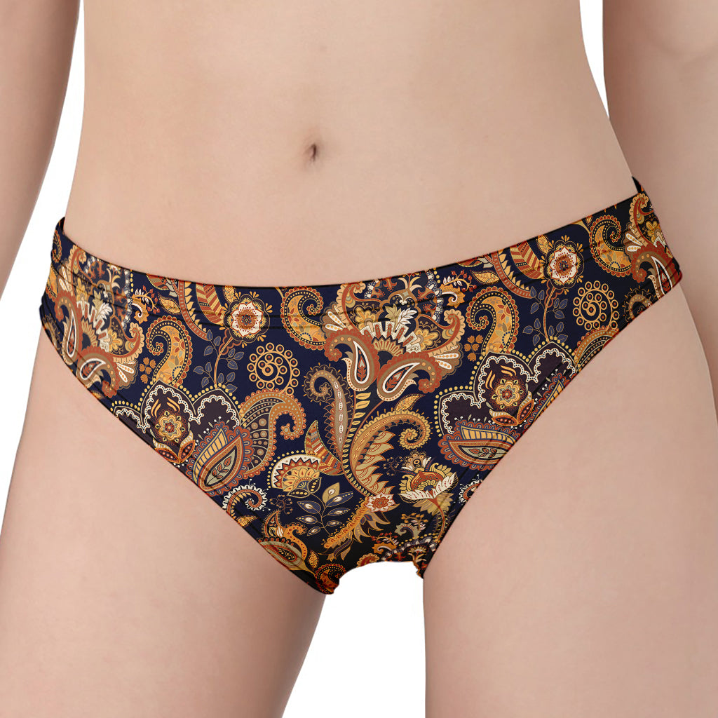 Gold And Blue Paisley Pattern Print Women's Panties