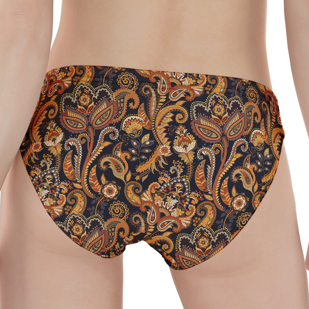 Gold And Blue Paisley Pattern Print Women's Panties