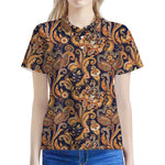 Gold And Blue Paisley Pattern Print Women's Polo Shirt