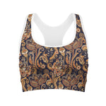Gold And Blue Paisley Pattern Print Women's Sports Bra
