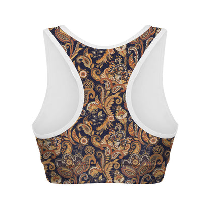 Gold And Blue Paisley Pattern Print Women's Sports Bra