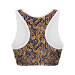Gold And Blue Paisley Pattern Print Women's Sports Bra