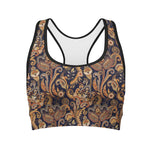Gold And Blue Paisley Pattern Print Women's Sports Bra