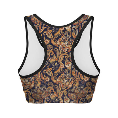 Gold And Blue Paisley Pattern Print Women's Sports Bra