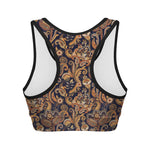 Gold And Blue Paisley Pattern Print Women's Sports Bra