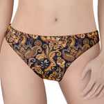 Gold And Blue Paisley Pattern Print Women's Thong