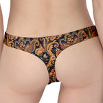 Gold And Blue Paisley Pattern Print Women's Thong