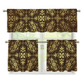 Gold And Brown Thai Pattern Print 3 Piece Kitchen Curtains
