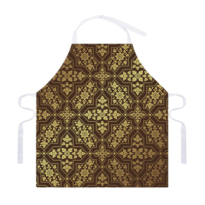 Gold And Brown Thai Pattern Print Adjustable Apron
