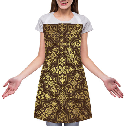 Gold And Brown Thai Pattern Print Adjustable Apron