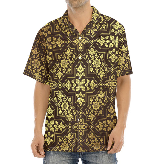 Gold And Brown Thai Pattern Print Aloha Shirt