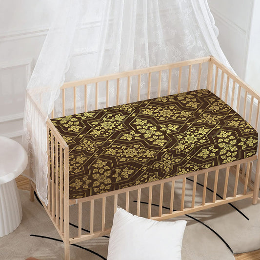 Gold And Brown Thai Pattern Print Baby Crib Sheet