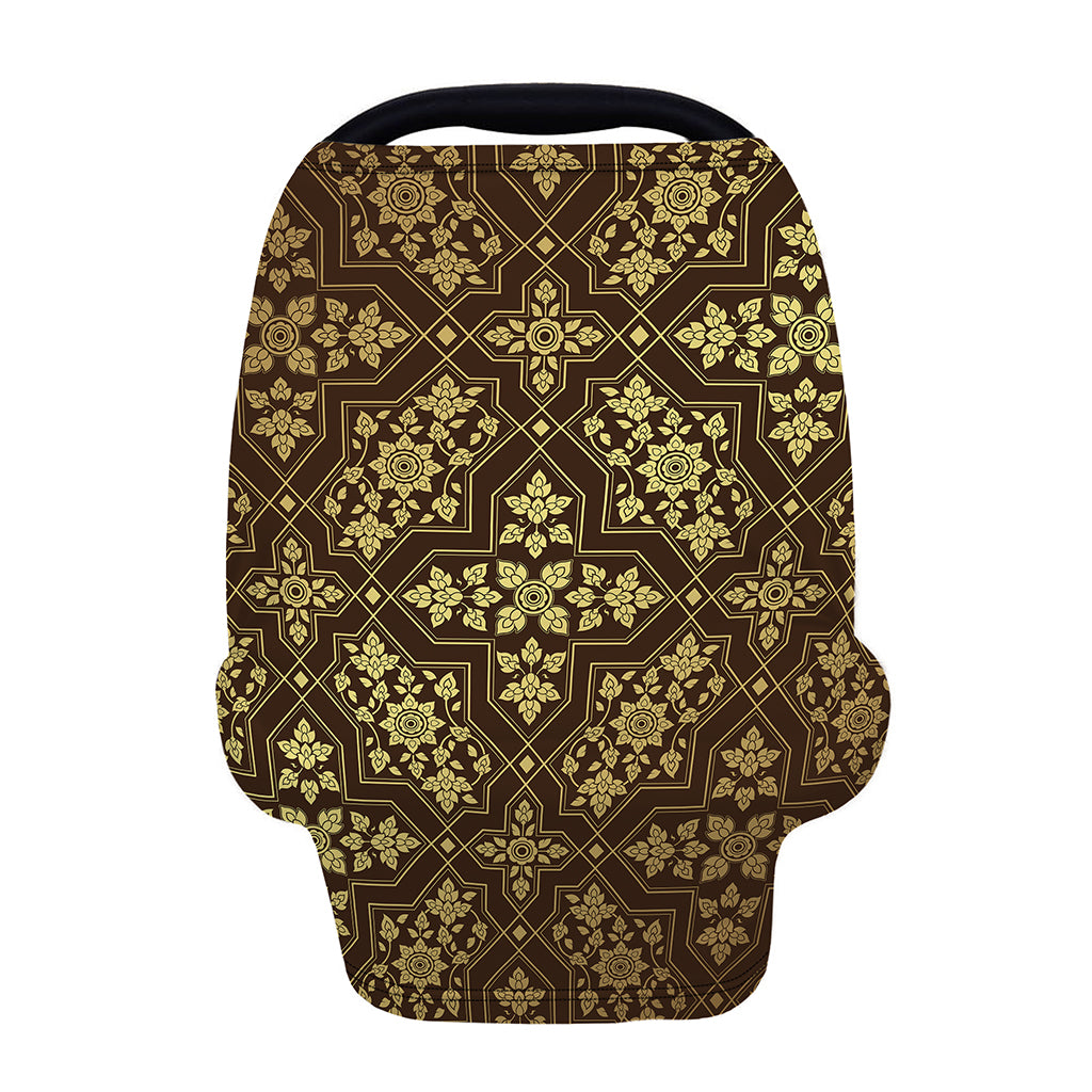 Gold And Brown Thai Pattern Print Baby Seat Cover