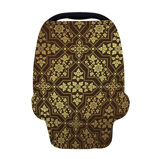 Gold And Brown Thai Pattern Print Baby Seat Cover