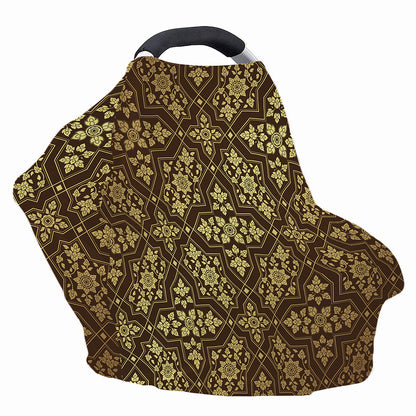 Gold And Brown Thai Pattern Print Baby Seat Cover