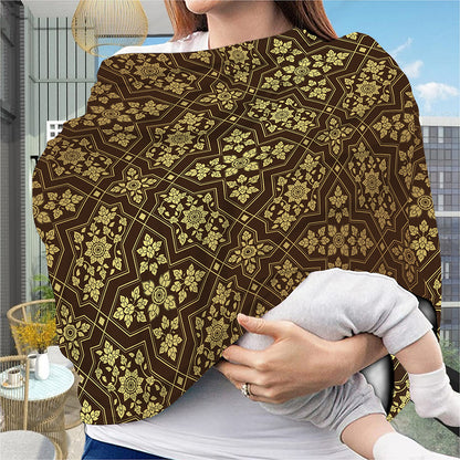 Gold And Brown Thai Pattern Print Baby Seat Cover