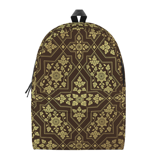Gold And Brown Thai Pattern Print Backpack