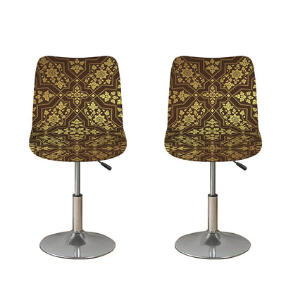 Gold And Brown Thai Pattern Print Bar Stool Covers