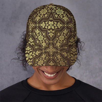 Gold And Brown Thai Pattern Print Baseball Cap