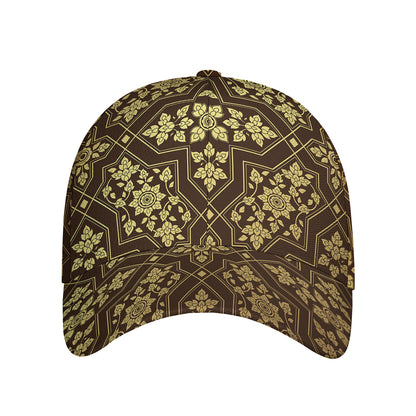 Gold And Brown Thai Pattern Print Baseball Cap