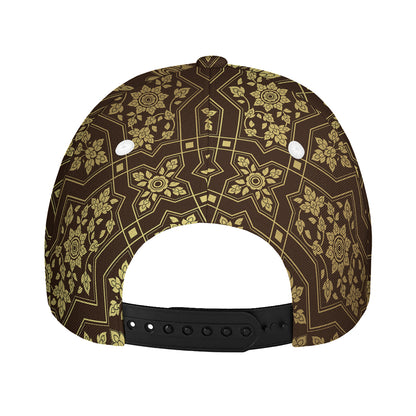 Gold And Brown Thai Pattern Print Baseball Cap