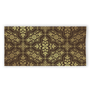 Gold And Brown Thai Pattern Print Beach Towel