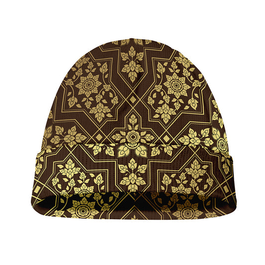 Gold And Brown Thai Pattern Print Beanie