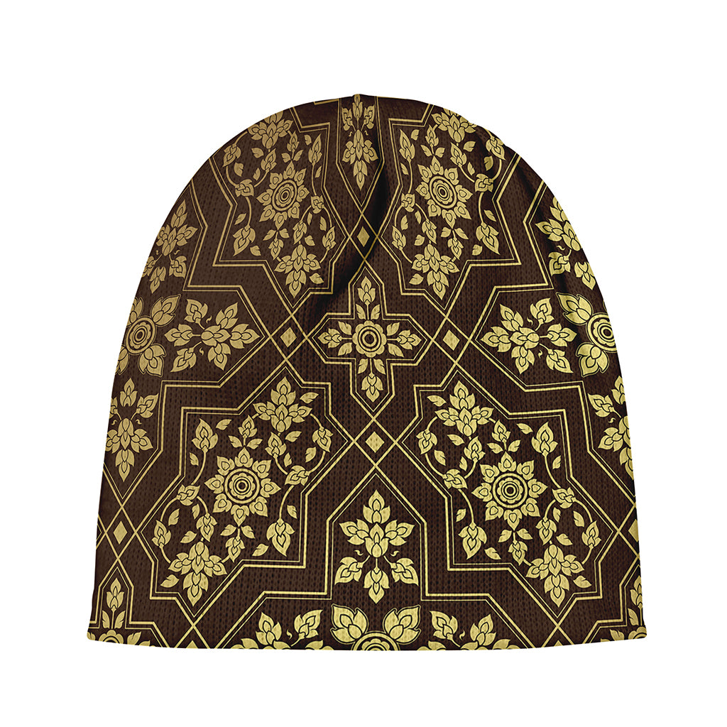 Gold And Brown Thai Pattern Print Beanie