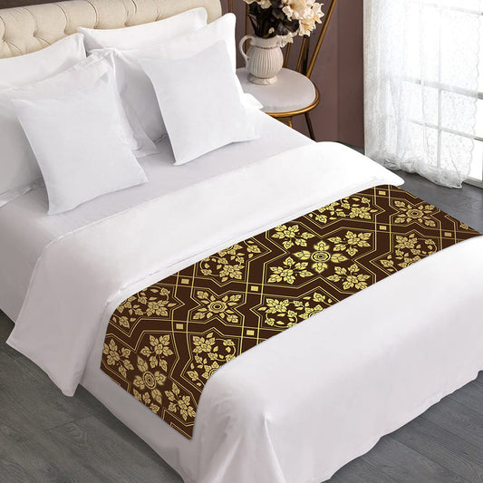 Gold And Brown Thai Pattern Print Bed Runner