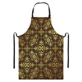 Gold And Brown Thai Pattern Print Bib Apron With Pocket