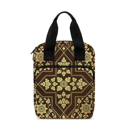 Gold And Brown Thai Pattern Print Bible Tote Bag