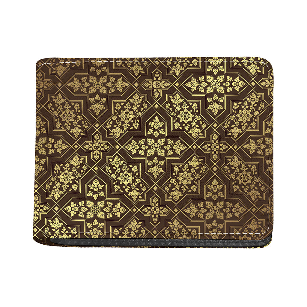 Gold And Brown Thai Pattern Print Bifold Wallet