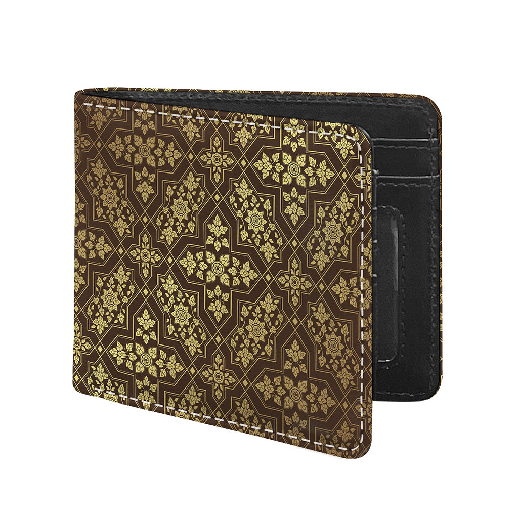 Gold And Brown Thai Pattern Print Bifold Wallet