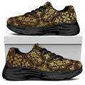 Gold And Brown Thai Pattern Print Black Chunky Shoes