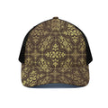 Gold And Brown Thai Pattern Print Black Mesh Trucker Hat