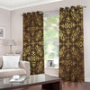 Gold And Brown Thai Pattern Print Blackout Grommet Curtains