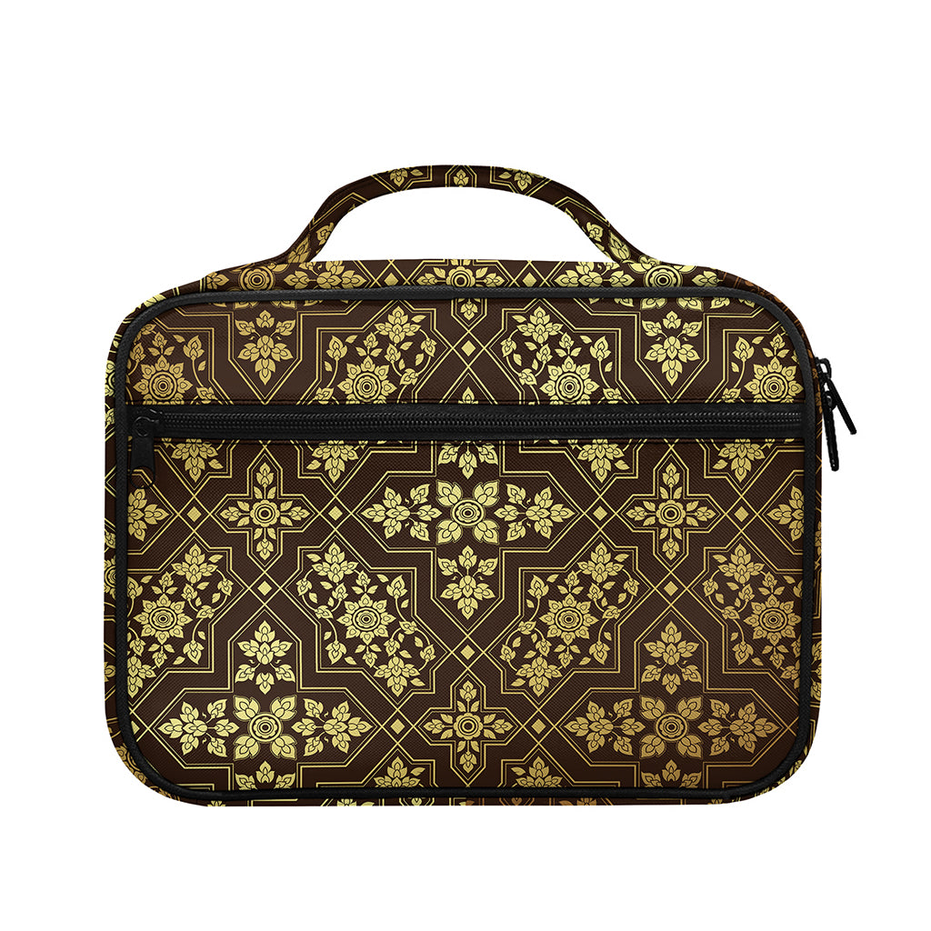 Gold And Brown Thai Pattern Print Briefcase Bible Bag