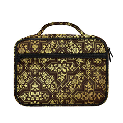Gold And Brown Thai Pattern Print Briefcase Bible Bag
