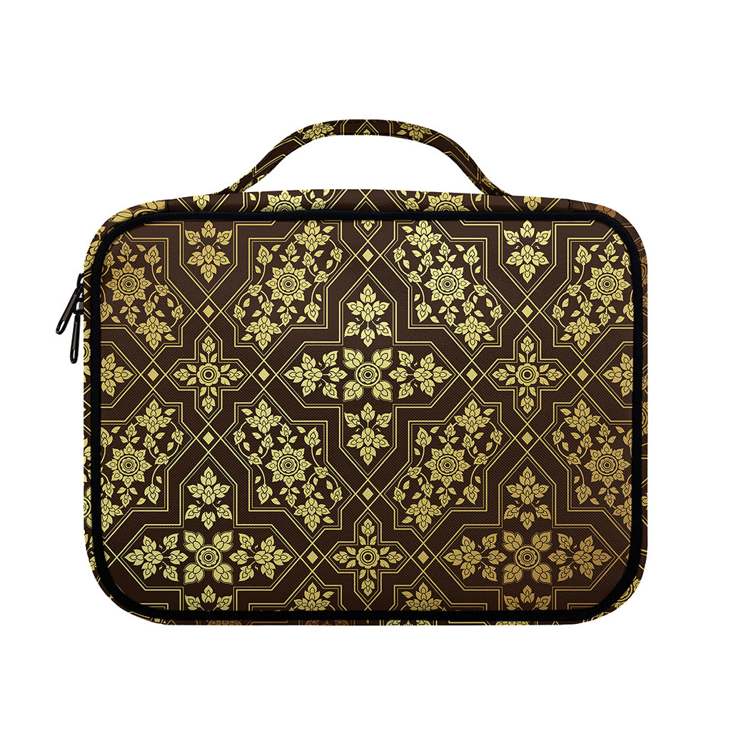 Gold And Brown Thai Pattern Print Briefcase Bible Bag