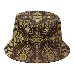 Gold And Brown Thai Pattern Print Bucket Hat