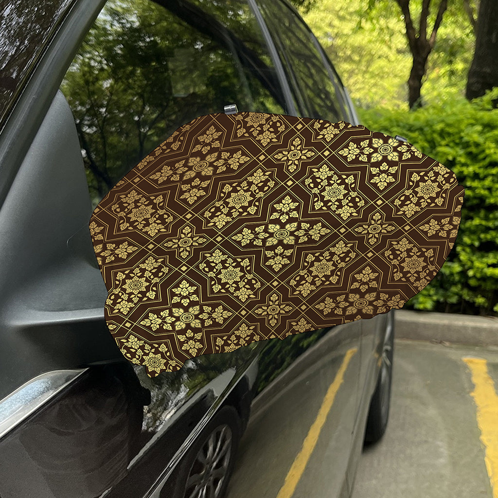 Gold And Brown Thai Pattern Print Car Side Mirror Covers