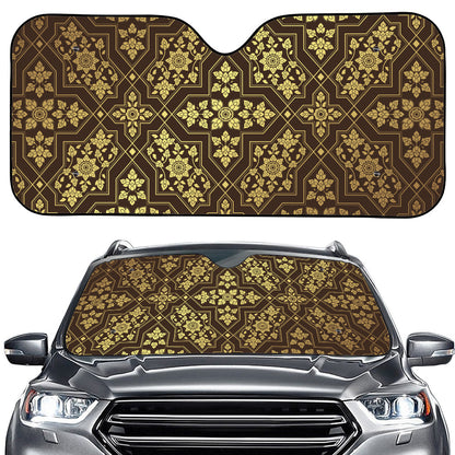 Gold And Brown Thai Pattern Print Car Windshield Sun Shade