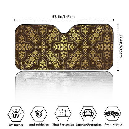 Gold And Brown Thai Pattern Print Car Windshield Sun Shade