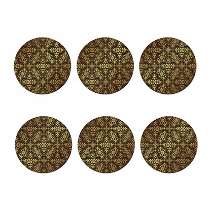 Gold And Brown Thai Pattern Print Coaster Set