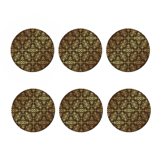 Gold And Brown Thai Pattern Print Coaster Set